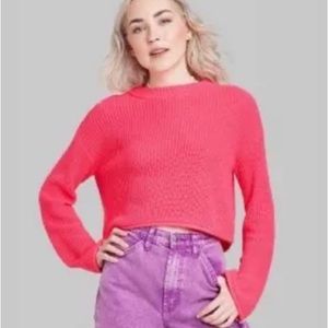 Wild Fable Barbie Neon Pink Cropped Sweater